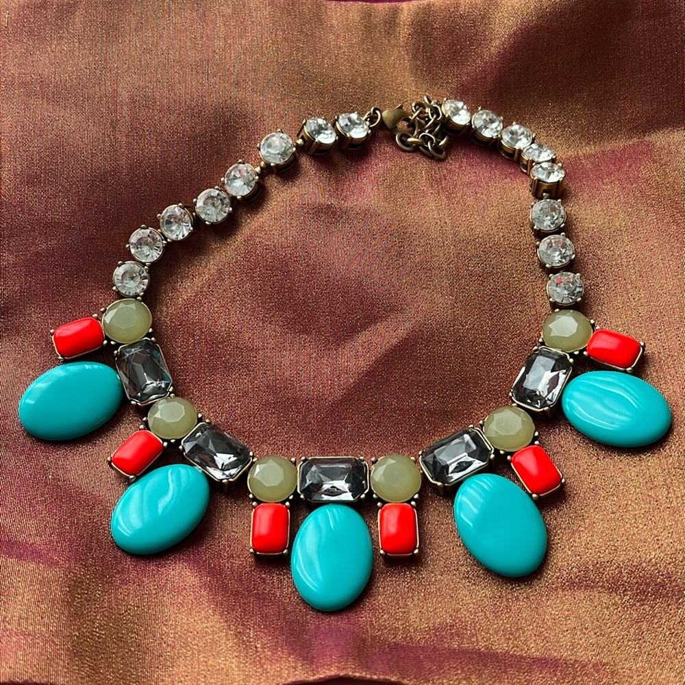 J Crew Statement Necklace Turquoise Orange Stunning!